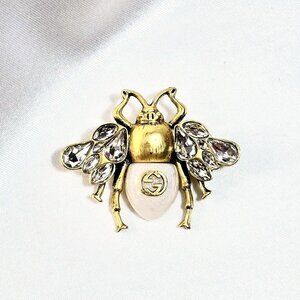 Gucci Goldtone Metal/Crystal GG Bee Brooch / Pin Made in Italy